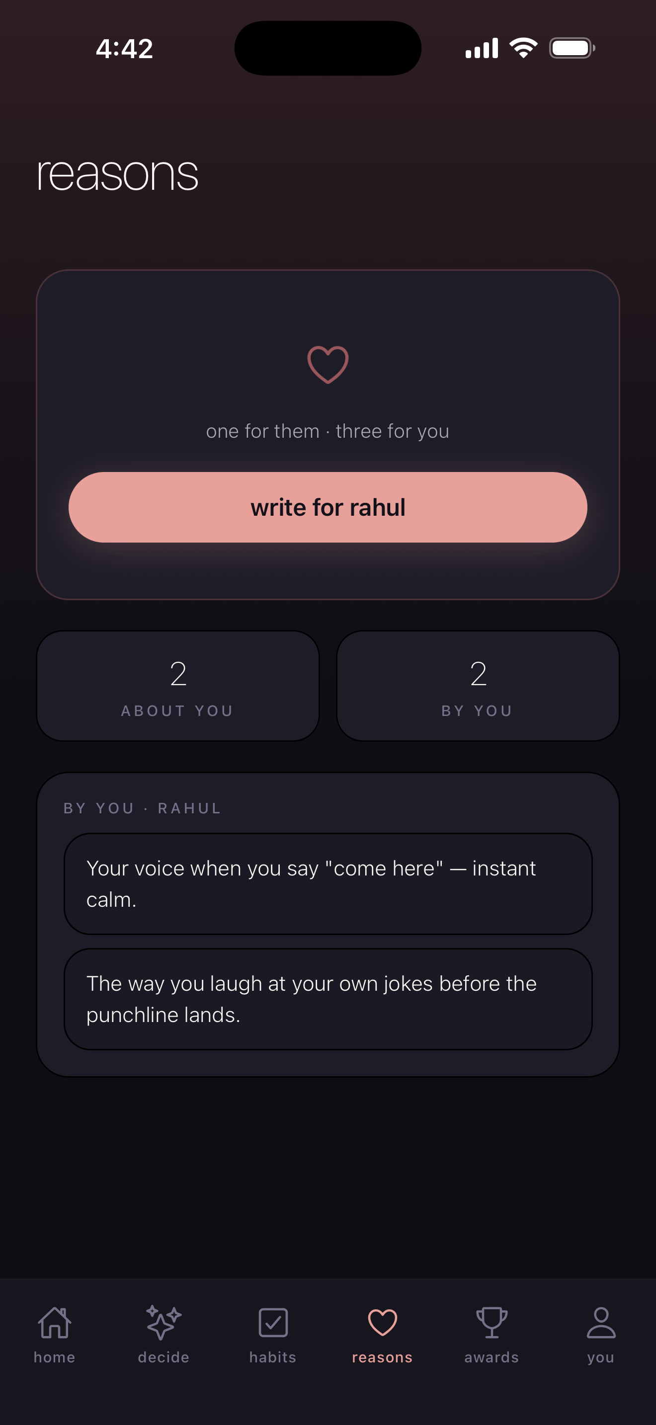 reasons — add and see reasons you love them