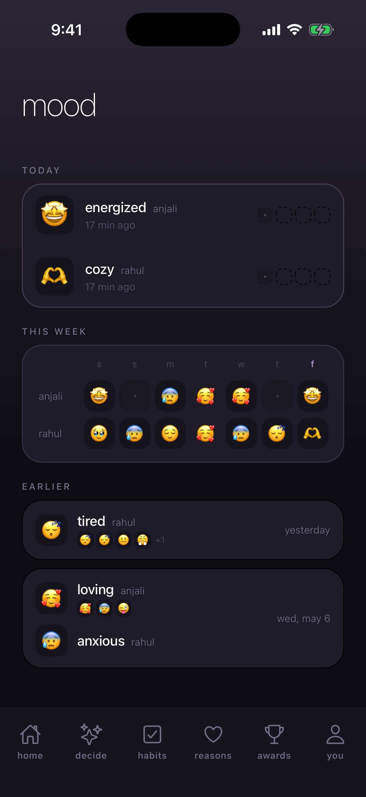 mood — check in together, see the week side by side