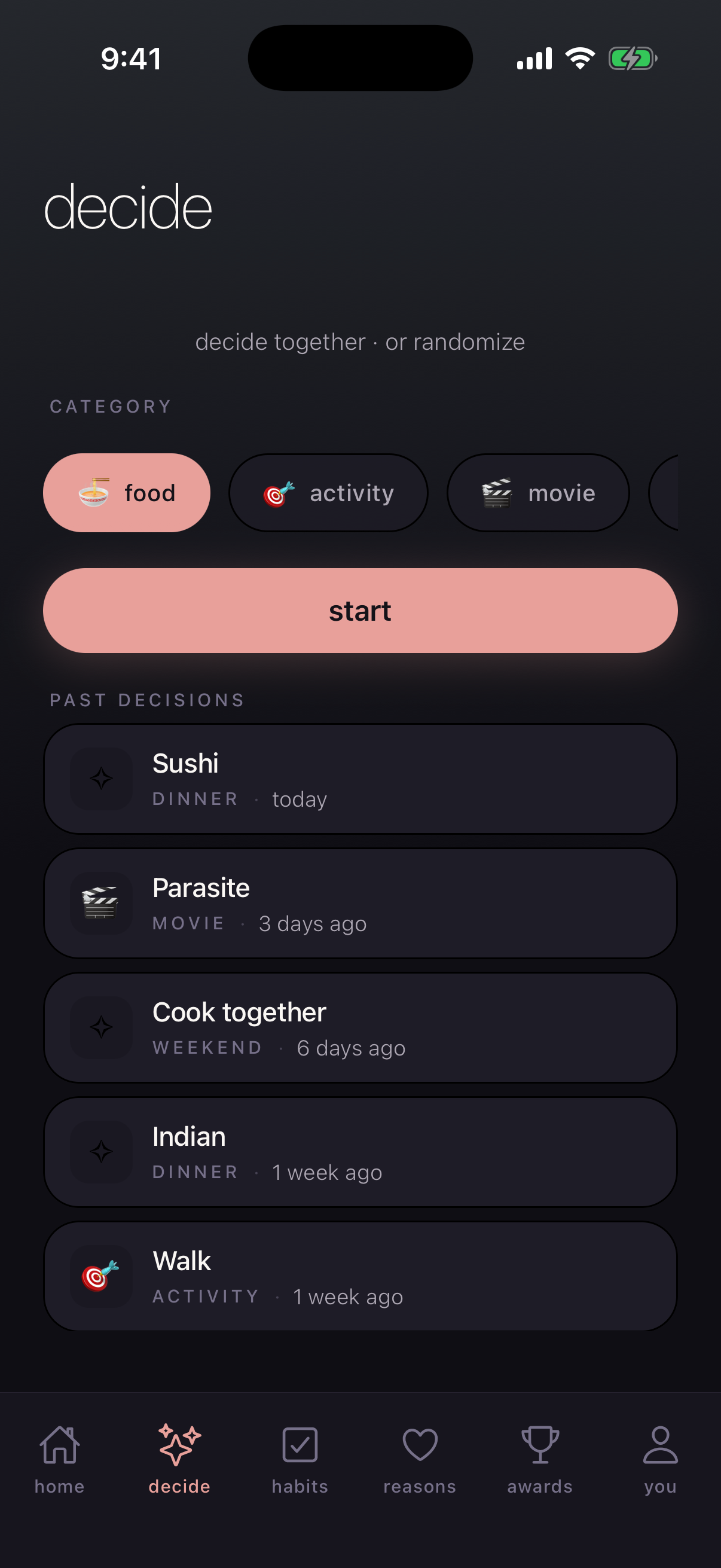 decide — vote together, or let the app pick