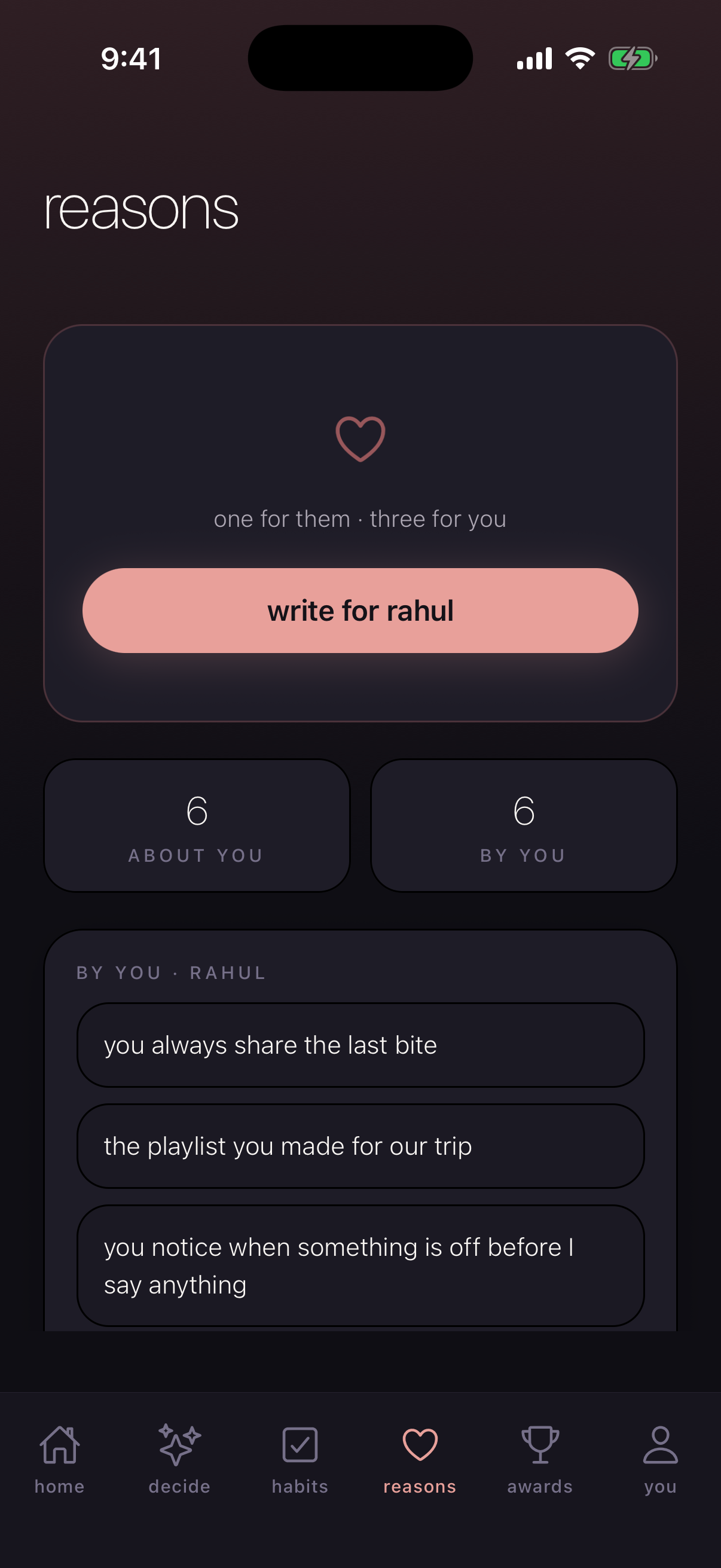 reasons — write one for them, reveal three from them