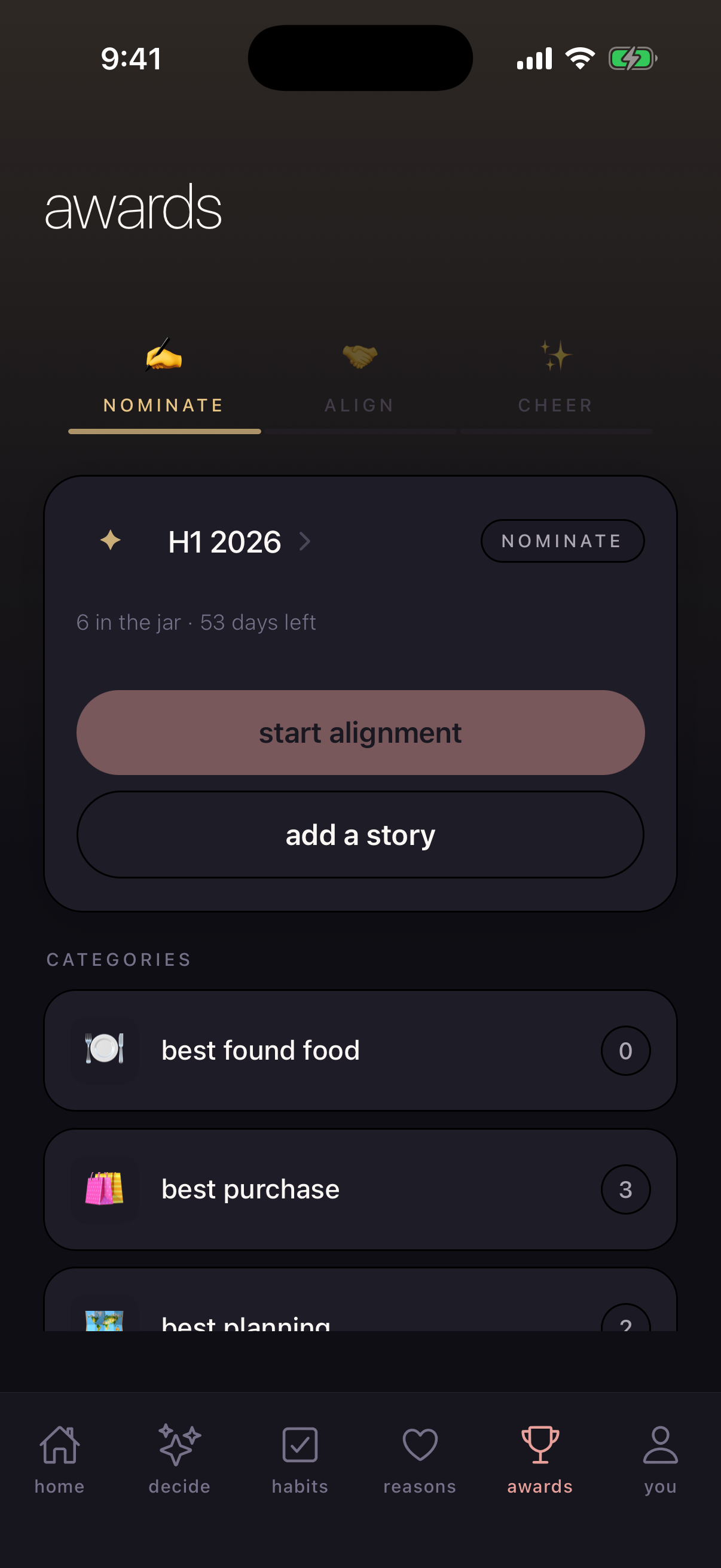 awards — nominate each other, reveal the winners