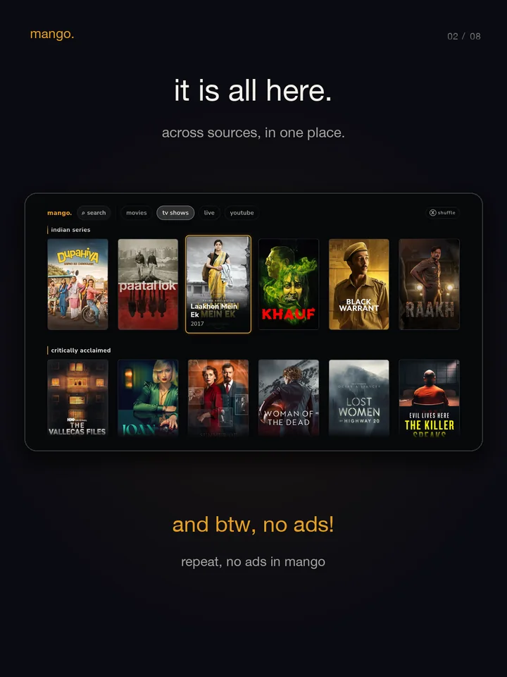 it is all here. across sources, in one place. no ads in mango.