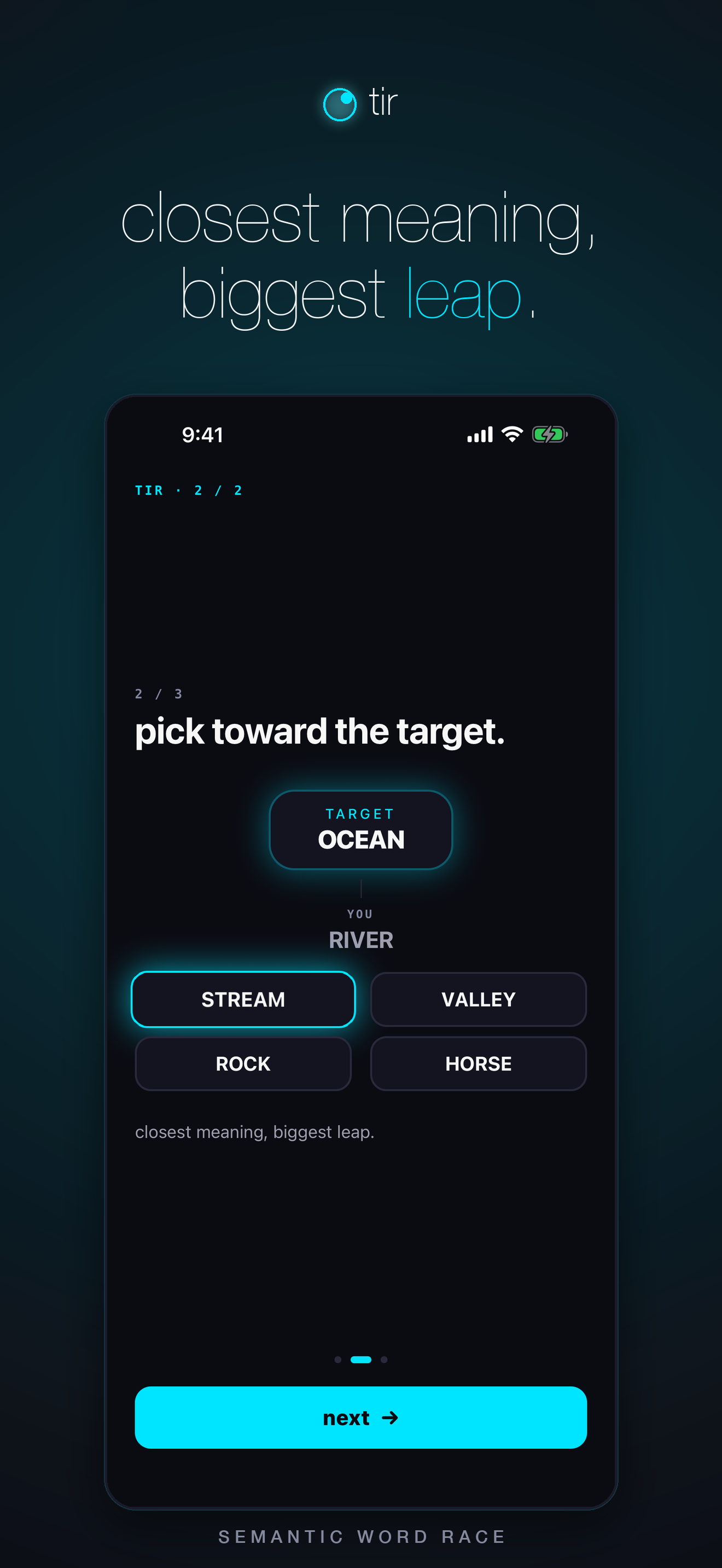closest meaning, biggest leap — pick toward TARGET OCEAN with four options